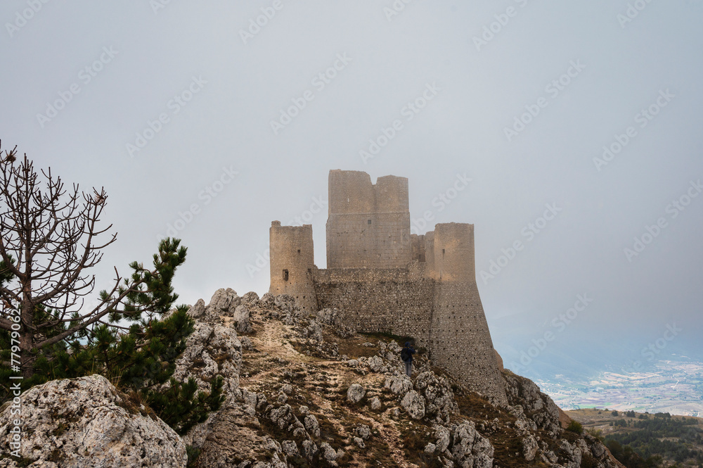 view of the Castle of Rocca Calascio inside the Parco Nazionale del Gran Sasso e Monti della Laga, L'Aquila, Italy