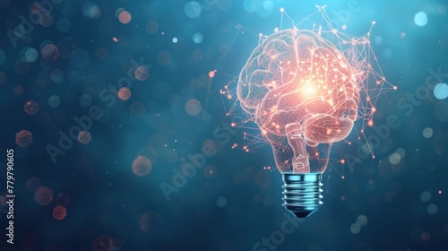 Creative brain in light bulb shape with ideas or brainstorming photo