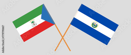 Crossed flags of Equatorial Guinea and El Salvador. Official colors. Correct proportion
