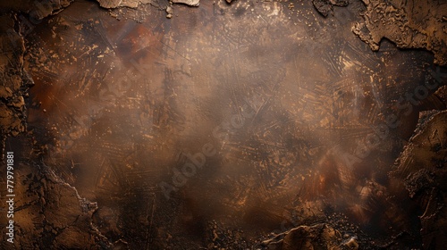 Textured aged bronze-brown metallic surface with peeling paint effect.