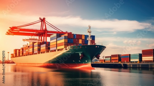 Logistics transportation, sea transport, cargo ship Containers in industrial ports to import and export around the world