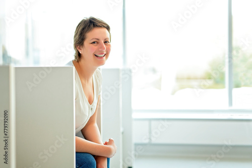 Woman waiting in the hospital room sit on bench