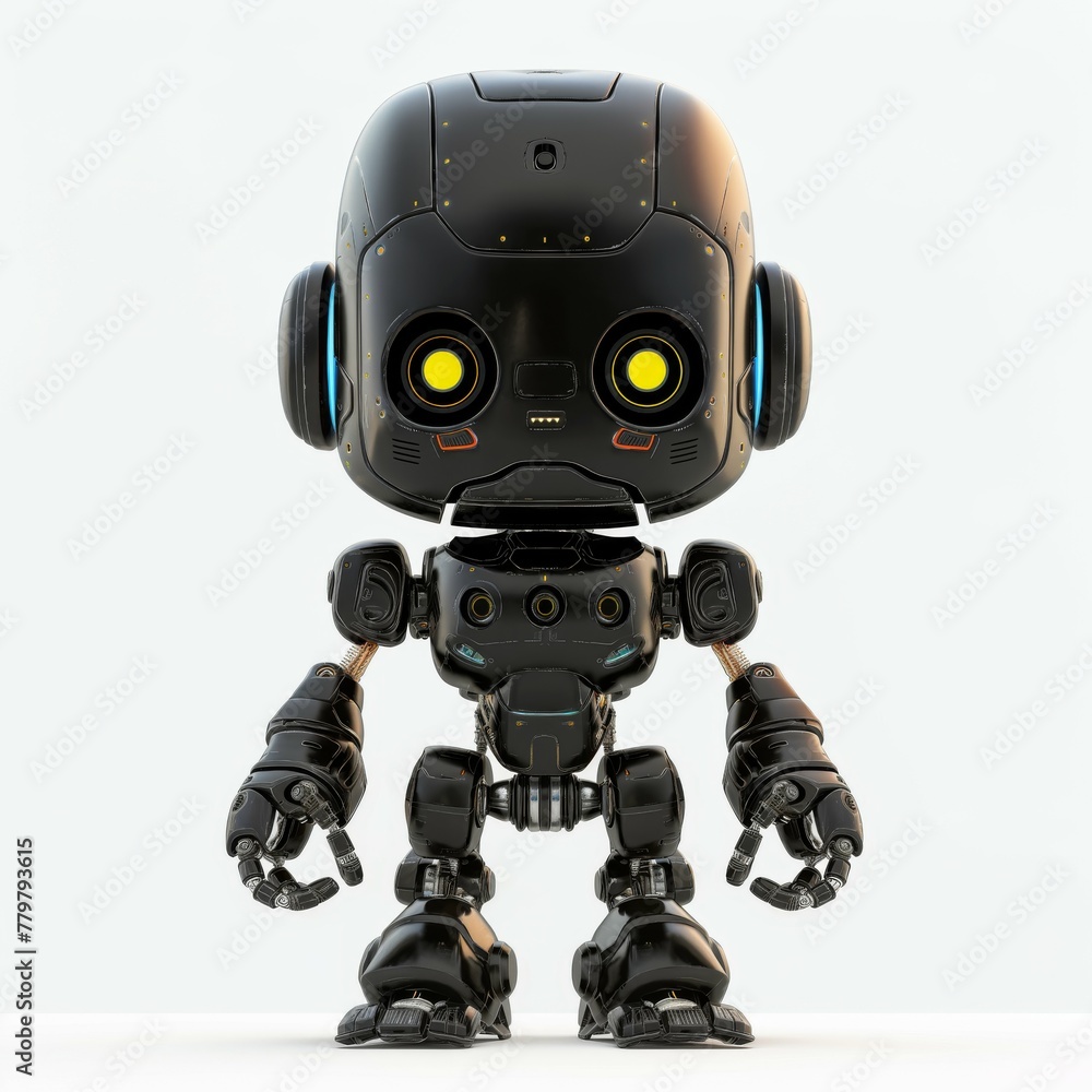 A cartoon robot in black. Cute baby rainbow cyborg, retro, futuristic modern robot, android, toy character A cartoon robot in black. Cute baby rainbow cyborg, retro, futuristic modern robot, android, toy character