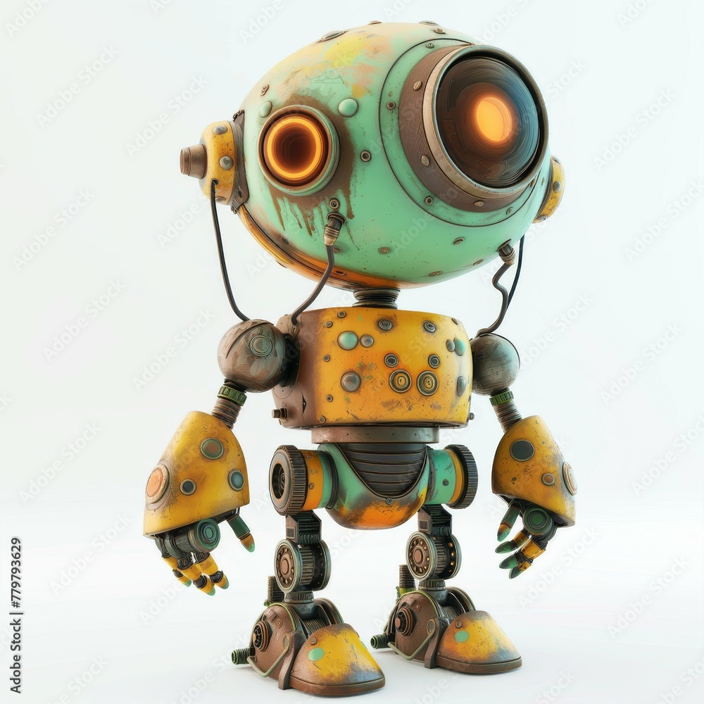 A cartoon robot. Cute baby rainbow cyborg, retro, futuristic modern robot, android, toy character A cartoon robot. Cute baby rainbow cyborg, retro, futuristic modern robot, android, toy character