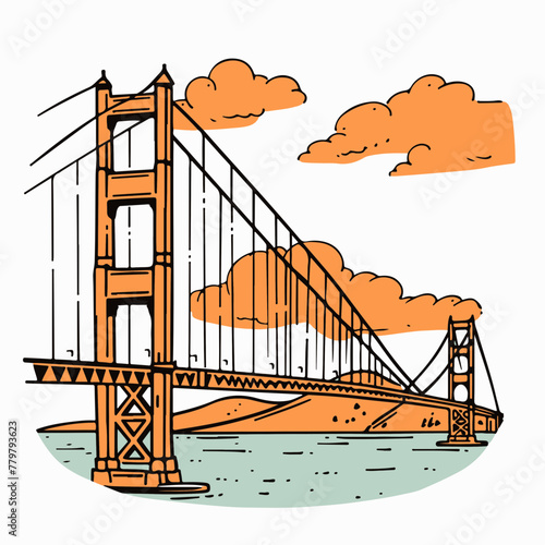 A simple flat illustration of the Golden Gate Bridge in the fog