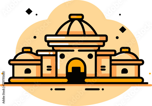A vibrant line art icon of a government building with a domed structure, perfect for civic and educational themes.