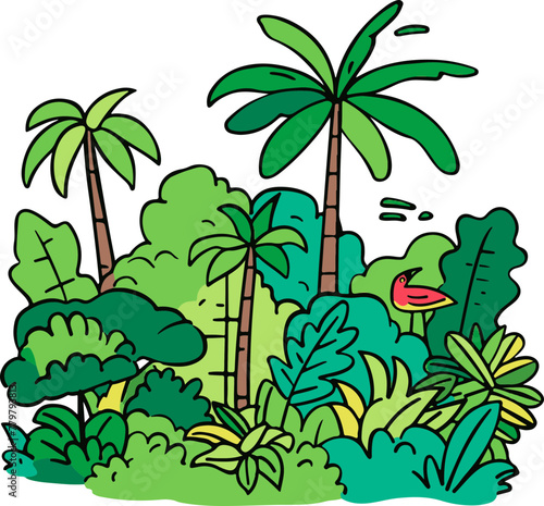 A simple flat illustration of the Amazon rainforest