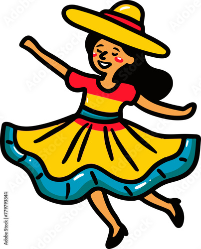A simple flat illustration of a joropo dancer in traditional dress, symbolizing Venezuela's national dance photo