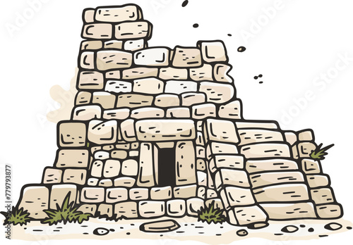 A simple flat illustration of the historic ruins of Panamá Viejo