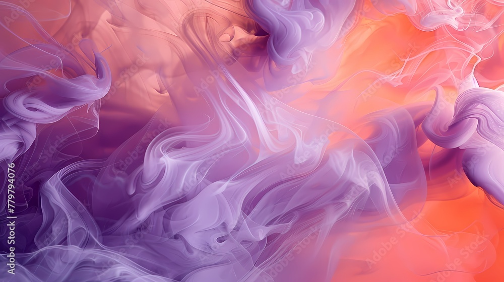 Soft peach smoke swirling over an abstract canvas of electric violet and earthy terracotta.