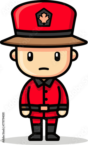 A simple flat illustration of an RCMP officer in the iconic red serge photo