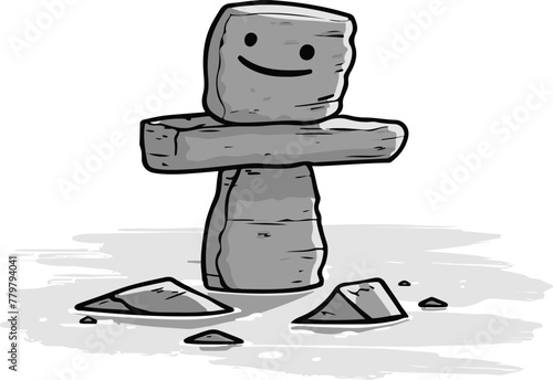 A simple flat illustration of an Inukshuk standing alone in the Arctic tundra