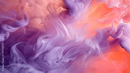 Soft peach smoke swirling over an abstract canvas of electric violet and earthy terracotta.