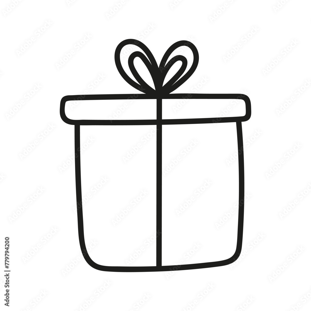 Single gift box doodle. Hand drawn vector illustration of present Single gift box doodle. Hand drawn vector illustration of present