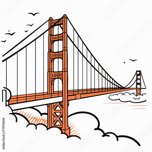 A simple flat illustration of the Golden Gate Bridge in the fog