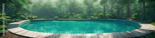 Abstract fantasy illustration swimming pool on forest background, background for design, space for text.   © La_Valentina