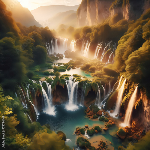 Wasserfälle mit schönem Abendlicht (fiktiv)