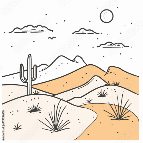 A simple flat illustration of the Patagonian desert landscape with its unique wildlife photo