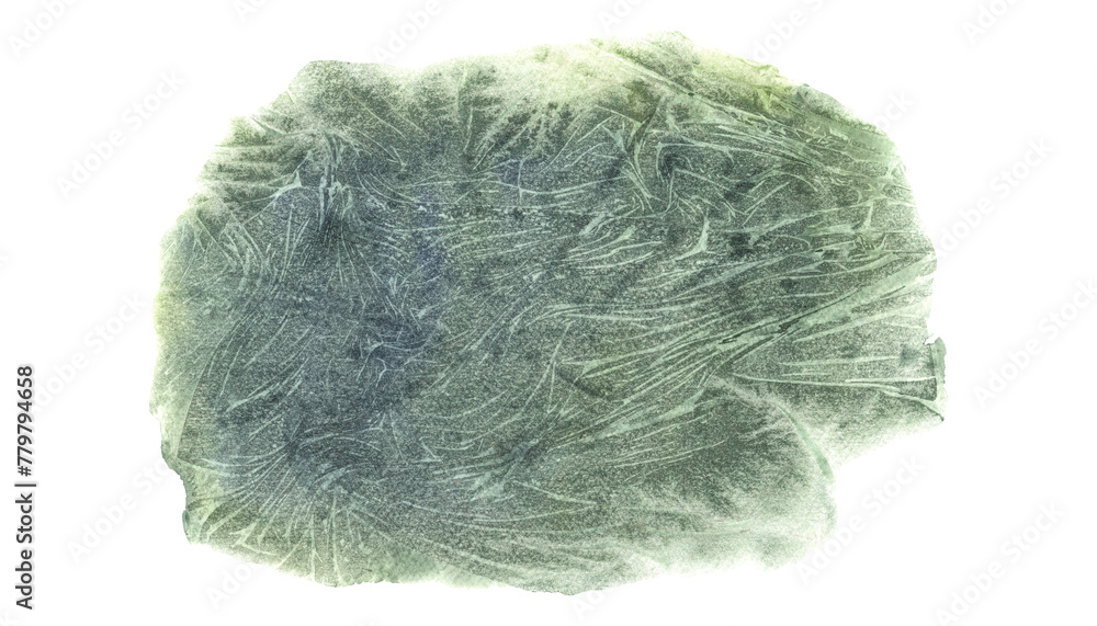 Fototapeta premium Dark green abstract texture isolated on white. Swamp color. Strokes of paint. Brushed painted background. Aquarelle splash. Watercolor illustration for card, design, backgrounds
