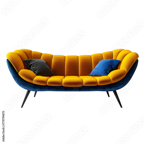 Modern Yellow Sofa With Cushions on Clear Background