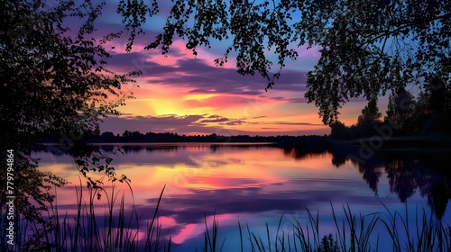 Colorful Dusk Serenade By the Water./n