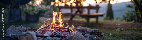 The gentle glow of a barbecue fire a mirror to the nights first stars
