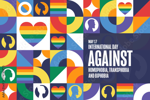 International Day Against Homophobia, Transphobia and Biphobia. May 17. Holiday concept. Template for background, banner, card, poster with text inscription. Vector EPS10 illustration. photo