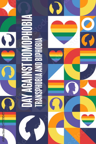 International Day Against Homophobia, Transphobia and Biphobia. May 17. Holiday concept. Template for background, banner, card, poster with text inscription. Vector EPS10 illustration.