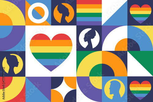 International Day Against Homophobia, Transphobia and Biphobia. May 17. Seamless geometric pattern. Template for background, banner, card, poster. Vector EPS10 illustration.