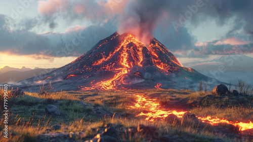 A volcano with lava spewing out of it