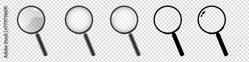 Realistic magnifying glass vector set photo