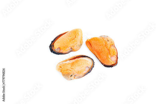 Peeled Mussels isolated on white background, Sea Food