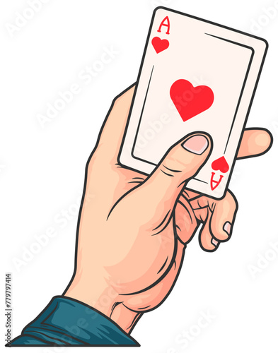 hand with playing card without background