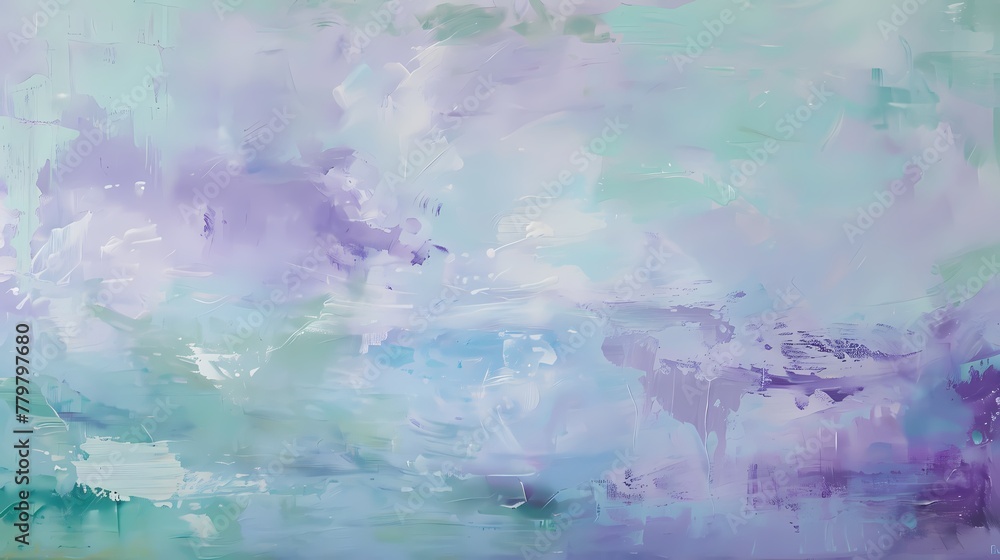 Soft lavender and seafoam green dance in a gentle rhythm, creating a serene and whimsical abstract scene that exudes calm.