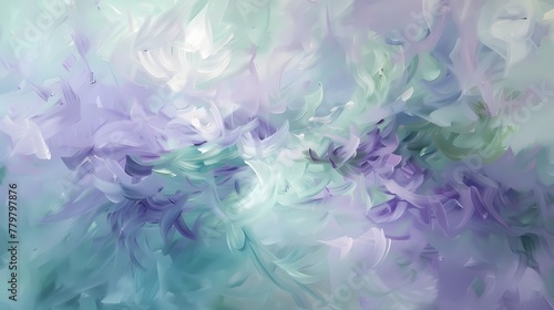 Soft lavender and seafoam green dance in a gentle rhythm, creating a serene and whimsical abstract scene that exudes calm.
