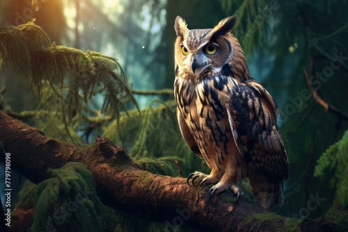 Silent Owl forest bird. Hunter predator. Generate Ai