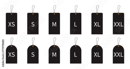 Clothes sizes sign XS S M L XL XXL. Label icon vector.