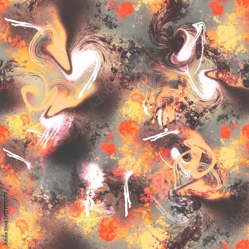 Seamless pattern with abstract paint spots and stains, acrylic, gouache and watercolor. Suitable for interior, wallpaper, fabrics, clothing, stationery.