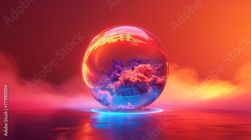 3D render of a colorful cloud with glowing neon in the shape of a sphere © MAY