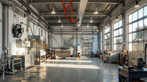 The interior of a metalworking workshop within a contemporary industrial facility.