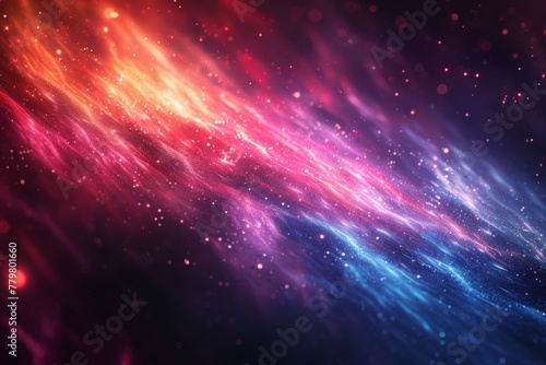 A visually striking image depicting flowing energy or cosmic flow with vibrant hues of red and blue