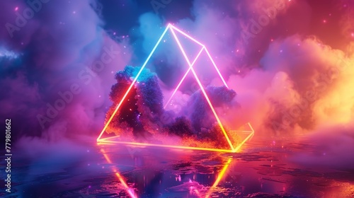 3D render of a colorful cloud with glowing neon, shaped like a mesmerizing octahedron