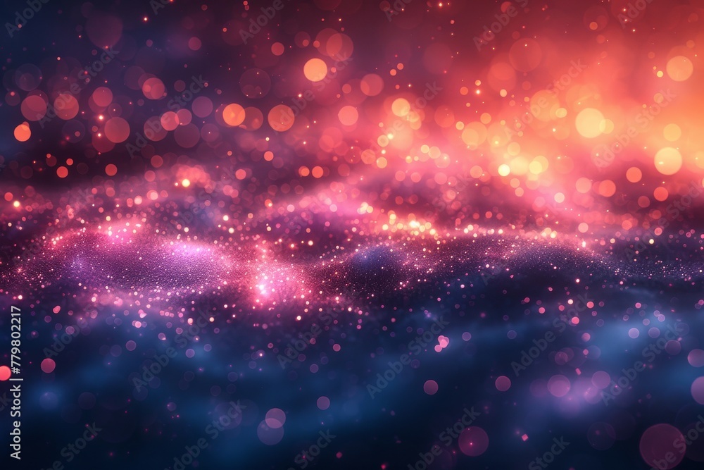 This image captures the abstract beauty of bokeh lights with a cosmic color palette