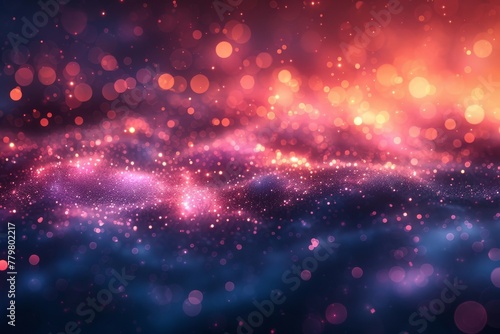 This image captures the abstract beauty of bokeh lights with a cosmic color palette