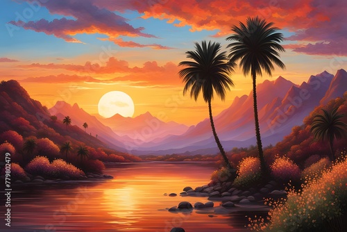 Palm Trees with beautiful Sunset