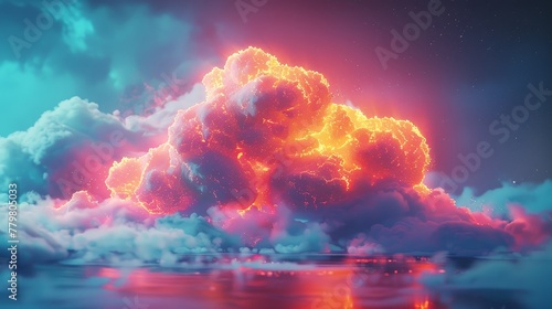 A 3D render of a colorful cloud with glowing neon, symbolizing the harmony of elements photo