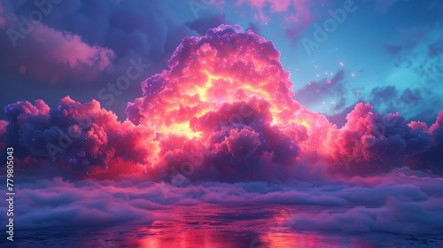 A 3D render of a colorful cloud with glowing neon, symbolizing the mystery of the cosmos #779805043