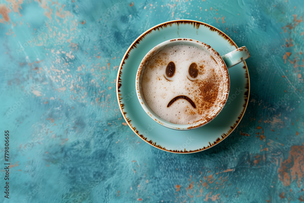 Sad Face Coffee Art in a Ceramic Cup Sad Face Coffee Art in a Ceramic Cup