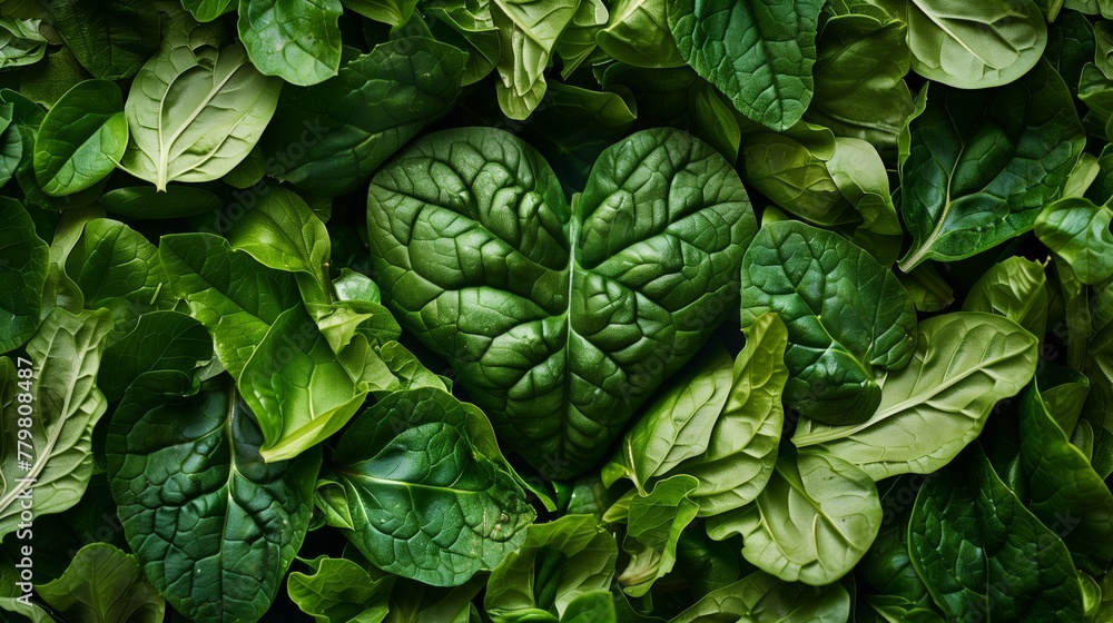 Obraz premium Dense green leaves with visible veins fill the entire frame