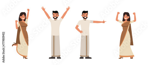 Set of angry and happy Indian Businessman and businesswoman character vector design. Presentation in various action. People working in office planning, thinking and economic analysis.